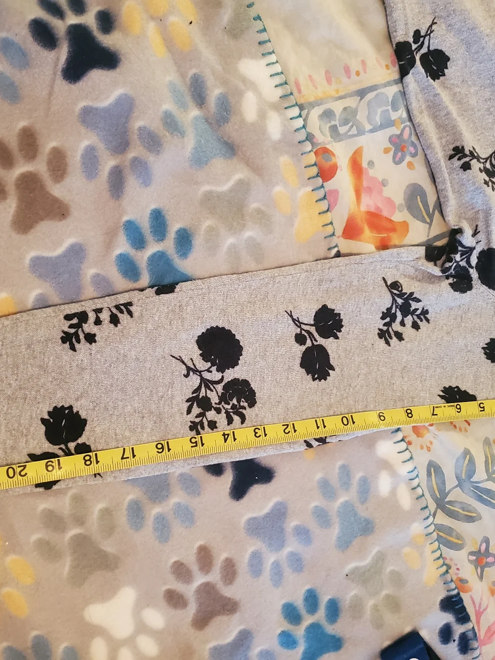 LOFT Gray Crewneck Sweater with Black Floral Print